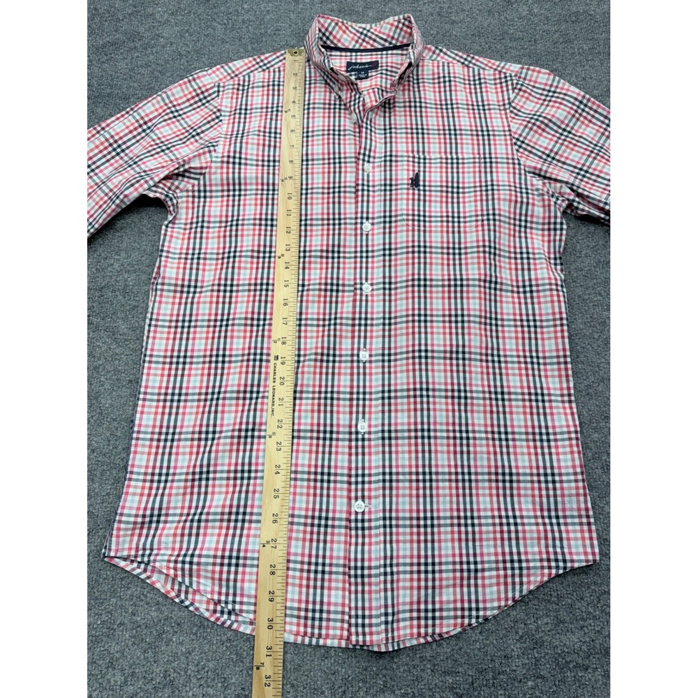 Johnnie-O Mens Plaid Button Down Shirt Red White Navy Blue Long Sleeve Size M - Picture 3 of 4